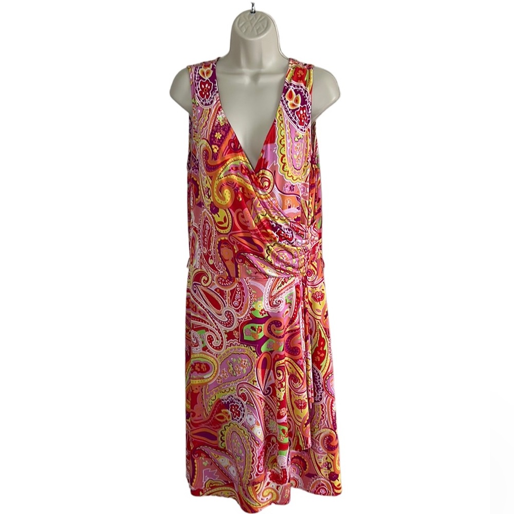 CHAPS Retro Print Faux Wrap Dress